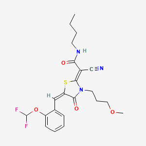 (2Z)-N-butyl-2-cyano-2-[(5E)-5-[[2-(difluoromethoxy)phenyl]methylidene]-3-(3-methoxypropyl)-4-oxo-1,3-thiazolidin-2-ylidene]acetamide