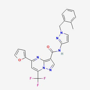 molecular formula C23H17F3N6O2 B1223460 5-(2-furanyl)-N-[1-[(2-methylphenyl)methyl]-3-pyrazolyl]-7-(trifluoromethyl)-3-pyrazolo[1,5-a]pyrimidinecarboxamide 