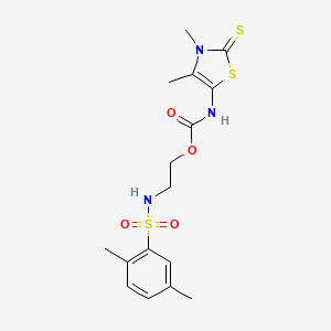 molecular formula C16H21N3O4S3 B1223461 2-[(2,5-dimethylphenyl)sulfonylamino]ethyl N-(3,4-dimethyl-2-sulfanylidene-1,3-thiazol-5-yl)carbamate 