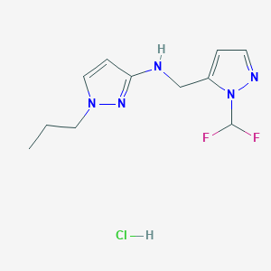 molecular formula C11H16ClF2N5 B12234631 N-[[2-(difluoromethyl)pyrazol-3-yl]methyl]-1-propylpyrazol-3-amine;hydrochloride 