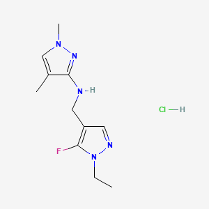 molecular formula C11H17ClFN5 B12234683 N-[(1-ethyl-5-fluoropyrazol-4-yl)methyl]-1,4-dimethylpyrazol-3-amine;hydrochloride 