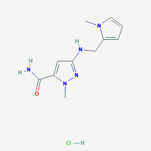 molecular formula C11H16ClN5O B12235056 2-Methyl-5-[(1-methylpyrrol-2-yl)methylamino]pyrazole-3-carboxamide;hydrochloride 