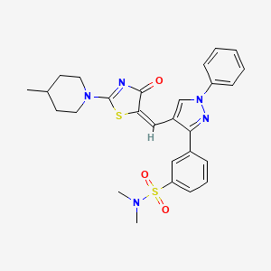 N,N-dimethyl-3-[4-[(E)-[2-(4-methylpiperidin-1-yl)-4-oxo-1,3-thiazol-5-ylidene]methyl]-1-phenylpyrazol-3-yl]benzenesulfonamide