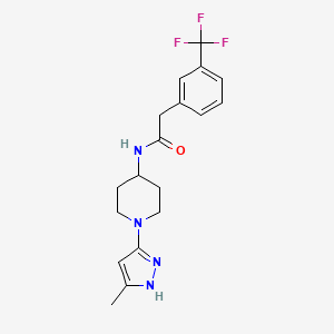 molecular formula C18H21F3N4O B12235082 N-[1-(5-Methyl-1H-pyrazol-3-yl)piperidin-4-yl]-2-[3-(trifluoromethyl)phenyl]acetamide 