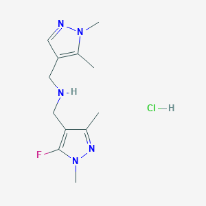 molecular formula C12H19ClFN5 B12235132 1-(1,5-dimethyl-1H-pyrazol-4-yl)-N-[(5-fluoro-1,3-dimethyl-1H-pyrazol-4-yl)methyl]methanamine 