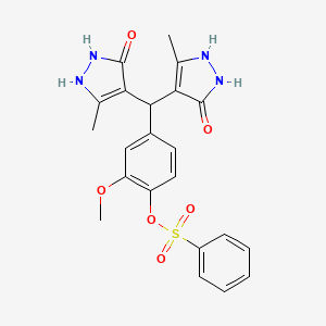 molecular formula C22H22N4O6S B1223518 Benzenesulfonic acid [4-[bis(3-methyl-5-oxo-1,2-dihydropyrazol-4-yl)methyl]-2-methoxyphenyl] ester 