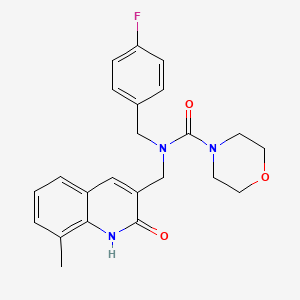 molecular formula C23H24FN3O3 B1223519 N-[(4-fluorophenyl)methyl]-N-[(8-methyl-2-oxo-1H-quinolin-3-yl)methyl]-4-morpholinecarboxamide 