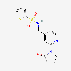 molecular formula C14H15N3O3S2 B12235277 N-{[2-(2-oxopyrrolidin-1-yl)pyridin-4-yl]methyl}thiophene-2-sulfonamide 
