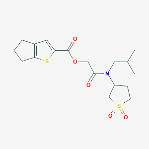 molecular formula C18H25NO5S2 B1223557 5,6-dihydro-4H-cyclopenta[b]thiophene-2-carboxylic acid [2-[(1,1-dioxo-3-thiolanyl)-(2-methylpropyl)amino]-2-oxoethyl] ester 