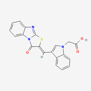 molecular formula C20H13N3O3S B1223560 2-[3-[(Z)-(1-oxo-[1,3]thiazolo[3,2-a]benzimidazol-2-ylidene)methyl]indol-1-yl]acetic acid 
