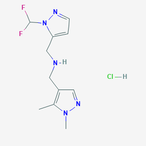 molecular formula C11H16ClF2N5 B12235610 1-[1-(difluoromethyl)-1H-pyrazol-5-yl]-N-[(1,5-dimethyl-1H-pyrazol-4-yl)methyl]methanamine 