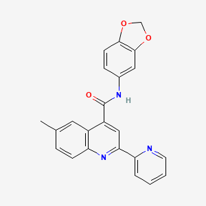 molecular formula C23H17N3O3 B1223564 N-(2H-13-BENZODIOXOL-5-YL)-6-METHYL-2-(PYRIDIN-2-YL)QUINOLINE-4-CARBOXAMIDE 