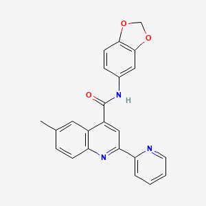 molecular formula C23H17N3O3 B1223564 N-(1,3-benzodioxol-5-yl)-6-methyl-2-(2-pyridinyl)-4-quinolinecarboxamide 