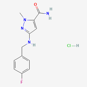 molecular formula C12H14ClFN4O B12235673 5-[(4-Fluorophenyl)methylamino]-2-methylpyrazole-3-carboxamide;hydrochloride 