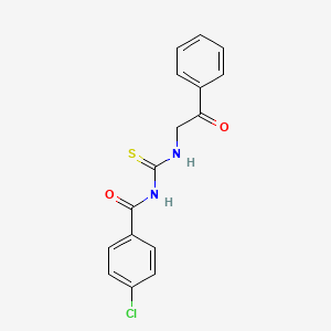 molecular formula C16H13ClN2O2S B1223573 4-chloro-N-[(phenacylamino)-sulfanylidenemethyl]benzamide 