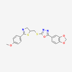 2-(1,3-Benzodioxol-5-yl)-5-[[2-(4-methoxyphenyl)-4,5-dihydrothiazol-5-yl]methylthio]-1,3,4-oxadiazole