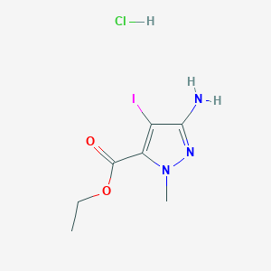 molecular formula C7H11ClIN3O2 B12235881 Ethyl 5-amino-4-iodo-2-methylpyrazole-3-carboxylate;hydrochloride 