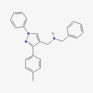 molecular formula C24H23N3 B1223597 N-[[3-(4-methylphenyl)-1-phenyl-4-pyrazolyl]methyl]-1-phenylmethanamine 