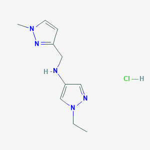 molecular formula C10H16ClN5 B12235983 1-ethyl-N-[(1-methylpyrazol-3-yl)methyl]pyrazol-4-amine;hydrochloride 