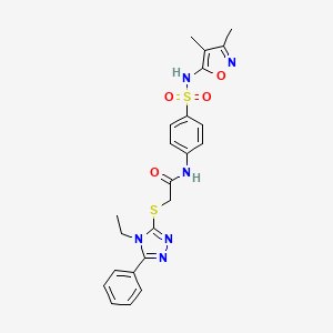 molecular formula C23H24N6O4S2 B1223604 N-[4-[(3,4-dimethyl-5-isoxazolyl)sulfamoyl]phenyl]-2-[(4-ethyl-5-phenyl-1,2,4-triazol-3-yl)thio]acetamide 