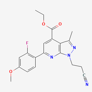 1-(2-Cyanoethyl)-6-(2-fluoro-4-methoxyphenyl)-3-methyl-4-pyrazolo[3,4-b]pyridinecarboxylic acid ethyl ester