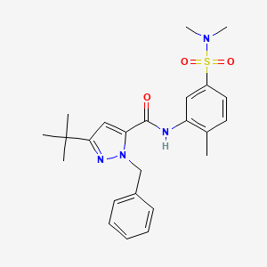 molecular formula C24H30N4O3S B1223618 5-tert-butyl-N-[5-(dimethylsulfamoyl)-2-methylphenyl]-2-(phenylmethyl)-3-pyrazolecarboxamide 