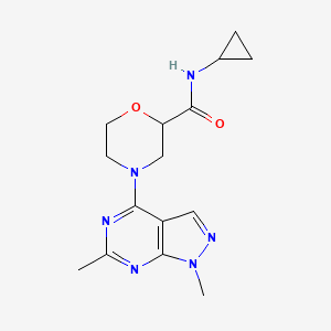 molecular formula C15H20N6O2 B12236316 N-cyclopropyl-4-{1,6-dimethyl-1H-pyrazolo[3,4-d]pyrimidin-4-yl}morpholine-2-carboxamide 