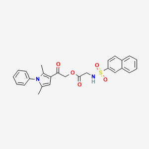 molecular formula C26H24N2O5S B1223646 2-(2-Naphthalenylsulfonylamino)acetic acid [2-(2,5-dimethyl-1-phenyl-3-pyrrolyl)-2-oxoethyl] ester 