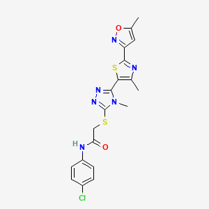 molecular formula C19H17ClN6O2S2 B1223652 N-(4-chlorophenyl)-2-[[4-methyl-5-[4-methyl-2-(5-methyl-3-isoxazolyl)-5-thiazolyl]-1,2,4-triazol-3-yl]thio]acetamide 