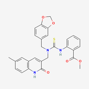 molecular formula C28H25N3O5S B1223666 2-[[[1,3-benzodioxol-5-ylmethyl-[(6-methyl-2-oxo-1H-quinolin-3-yl)methyl]amino]-sulfanylidenemethyl]amino]benzoic acid methyl ester 