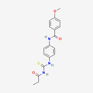 molecular formula C18H19N3O3S B1223672 4-methoxy-N-[4-[[(1-oxopropylamino)-sulfanylidenemethyl]amino]phenyl]benzamide 