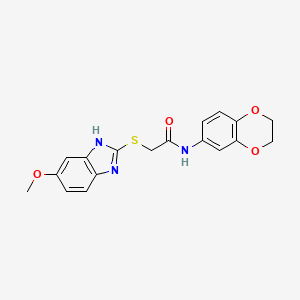 molecular formula C18H17N3O4S B1223705 N~1~-(2,3-DIHYDRO-1,4-BENZODIOXIN-6-YL)-2-[(5-METHOXY-1H-1,3-BENZIMIDAZOL-2-YL)SULFANYL]ACETAMIDE 