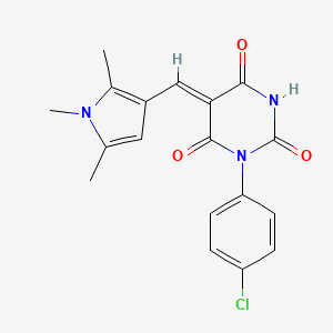 molecular formula C18H16ClN3O3 B1223706 (5Z)-1-(4-chlorophenyl)-5-[(1,2,5-trimethylpyrrol-3-yl)methylidene]-1,3-diazinane-2,4,6-trione 