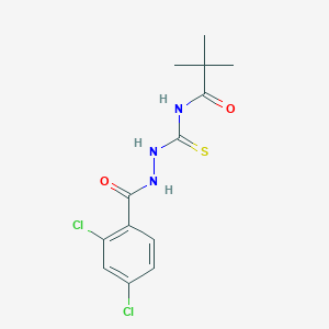molecular formula C13H15Cl2N3O2S B1223720 N-[[[(2,4-dichlorophenyl)-oxomethyl]hydrazo]-sulfanylidenemethyl]-2,2-dimethylpropanamide 