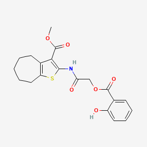 molecular formula C20H21NO6S B1223722 2-[[2-[(2-hydroxyphenyl)-oxomethoxy]-1-oxoethyl]amino]-5,6,7,8-tetrahydro-4H-cyclohepta[b]thiophene-3-carboxylic acid methyl ester 