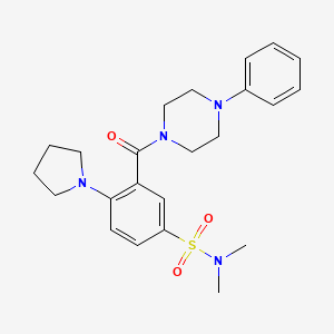 molecular formula C23H30N4O3S B1223724 N,N-dimethyl-3-[oxo-(4-phenyl-1-piperazinyl)methyl]-4-(1-pyrrolidinyl)benzenesulfonamide 