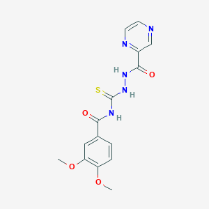 molecular formula C15H15N5O4S B1223749 3,4-dimethoxy-N-[[[oxo(2-pyrazinyl)methyl]hydrazo]-sulfanylidenemethyl]benzamide 