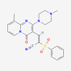 molecular formula C23H23N5O3S B1223785 (E)-2-(benzenesulfonyl)-3-[9-methyl-2-(4-methylpiperazin-1-yl)-4-oxopyrido[1,2-a]pyrimidin-3-yl]prop-2-enenitrile 