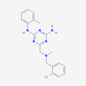 molecular formula C19H21ClN6 B1223793 6-[[(2-chlorophenyl)methyl-methylamino]methyl]-N2-(2-methylphenyl)-1,3,5-triazine-2,4-diamine 