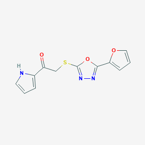 molecular formula C12H9N3O3S B1223819 2-[[5-(2-furanyl)-1,3,4-oxadiazol-2-yl]thio]-1-(1H-pyrrol-2-yl)ethanone 