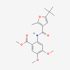 molecular formula C20H25NO6 B1223823 2-[[(5-Tert-butyl-2-methyl-3-furanyl)-oxomethyl]amino]-4,5-dimethoxybenzoic acid methyl ester 