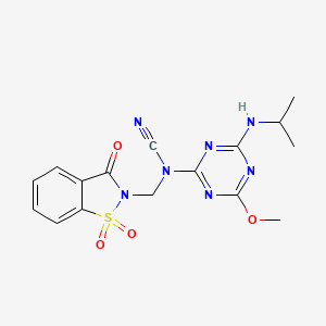 molecular formula C16H17N7O4S B1223842 [4-Methoxy-6-(propan-2-ylamino)-1,3,5-triazin-2-yl]-[(1,1,3-trioxo-1,2-benzothiazol-2-yl)methyl]cyanamide 