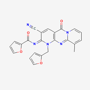molecular formula C23H15N5O4 B1223843 N-[5-cyano-7-(furan-2-ylmethyl)-11-methyl-2-oxo-1,7,9-triazatricyclo[8.4.0.03,8]tetradeca-3(8),4,9,11,13-pentaen-6-ylidene]furan-2-carboxamide 