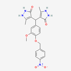 molecular formula C23H23N5O6 B1223892 4-[[3-Methoxy-4-[(4-nitrophenyl)methoxy]phenyl]-(3-methyl-5-oxo-1,2-dihydropyrazol-4-yl)methyl]-5-methyl-1,2-dihydropyrazol-3-one 