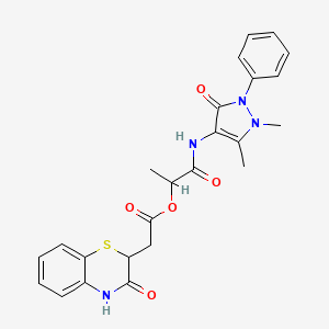 molecular formula C24H24N4O5S B1223897 2-(3-oxo-4H-1,4-benzothiazin-2-yl)acetic acid [1-[(1,5-dimethyl-3-oxo-2-phenyl-4-pyrazolyl)amino]-1-oxopropan-2-yl] ester 