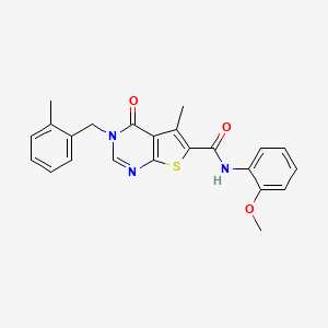 molecular formula C23H21N3O3S B1223899 N-(2-methoxyphenyl)-5-methyl-3-[(2-methylphenyl)methyl]-4-oxo-6-thieno[2,3-d]pyrimidinecarboxamide 
