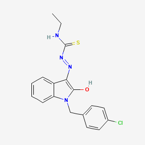 molecular formula C18H17ClN4OS B1223904 1-[[1-[(4-Chlorophenyl)methyl]-2-oxo-3-indolylidene]amino]-3-ethylthiourea 