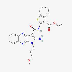 molecular formula C26H29N5O4S B1223912 2-[[[2-Amino-1-(3-methoxypropyl)-3-pyrrolo[3,2-b]quinoxalinyl]-oxomethyl]amino]-4,5,6,7-tetrahydro-1-benzothiophene-3-carboxylic acid ethyl ester 