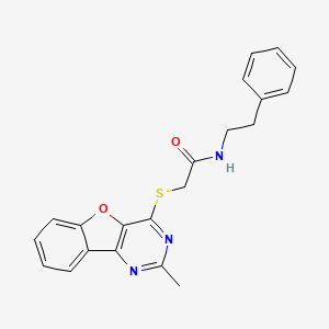 molecular formula C21H19N3O2S B1223914 2-[(2-methyl-4-benzofuro[3,2-d]pyrimidinyl)thio]-N-(2-phenylethyl)acetamide 