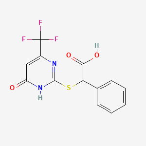molecular formula C13H9F3N2O3S B12239144 {[4-Hydroxy-6-(trifluoromethyl)pyrimidin-2-yl]sulfanyl}(phenyl)acetic acid 